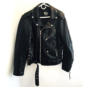Vtg 80s U Mr Inc Leather Jacket Motorcycle Biker Rider Zip Blk Measurement Below